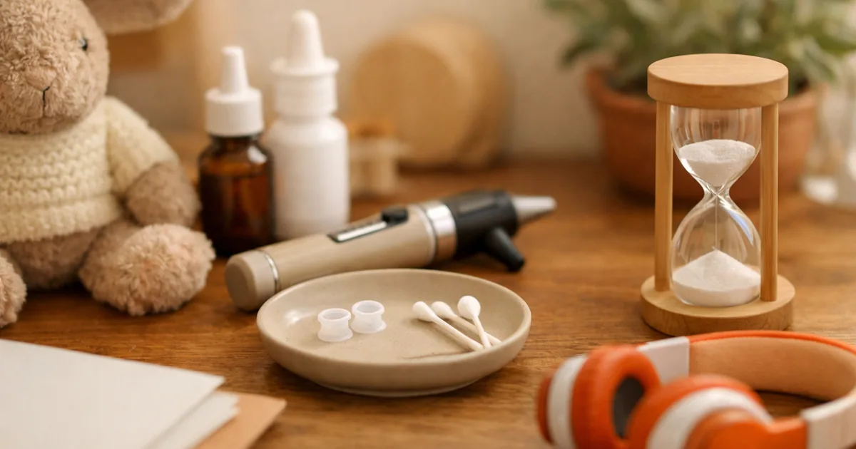 Glue Ear — NHS: Symptoms and Treatment; Usually Clears Within 3 Months, Monitored Up to a Year, Grommets Fall Out in 6 to 12 Months