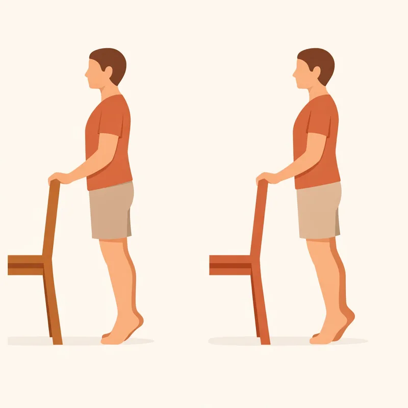 벽을 잡고 뒤꿈치를 들었다 내리는 카프 레이즈