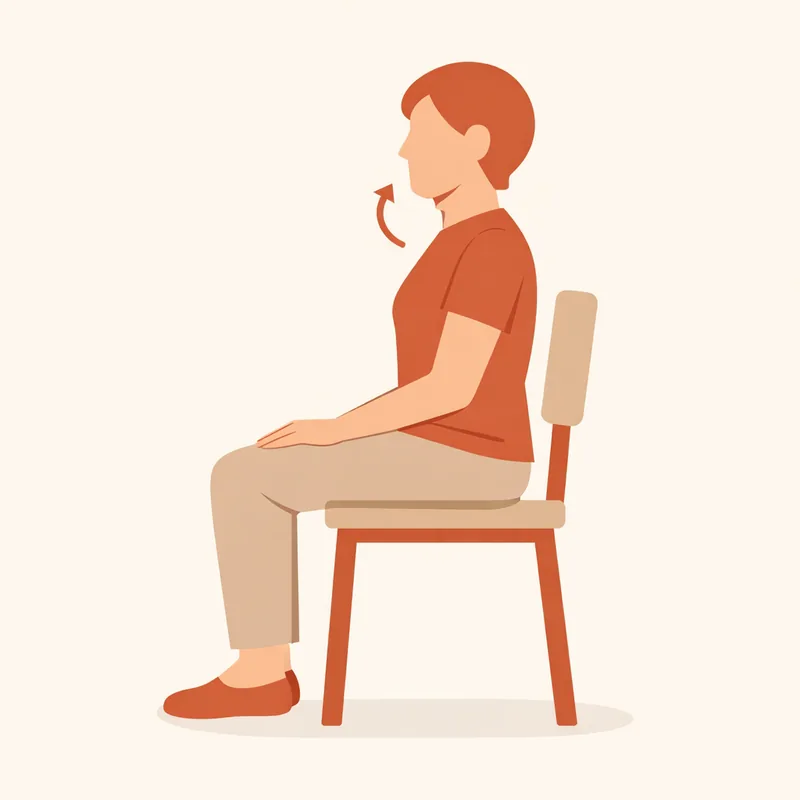 Chin tuck: drawing the chin straight back to make a double chin