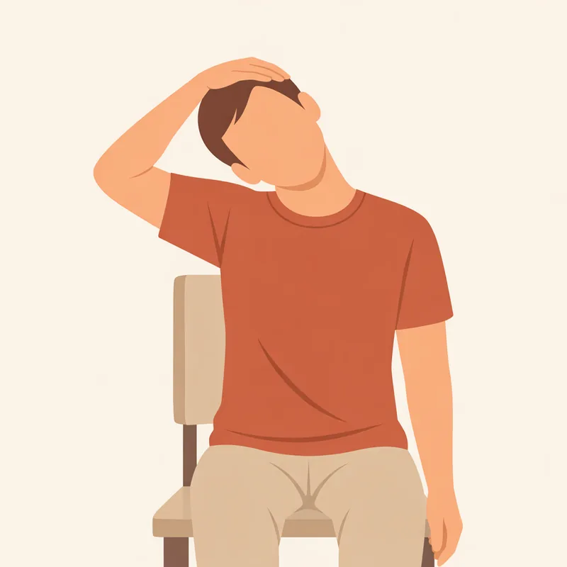 Tilting the head sideways to stretch the side of the neck