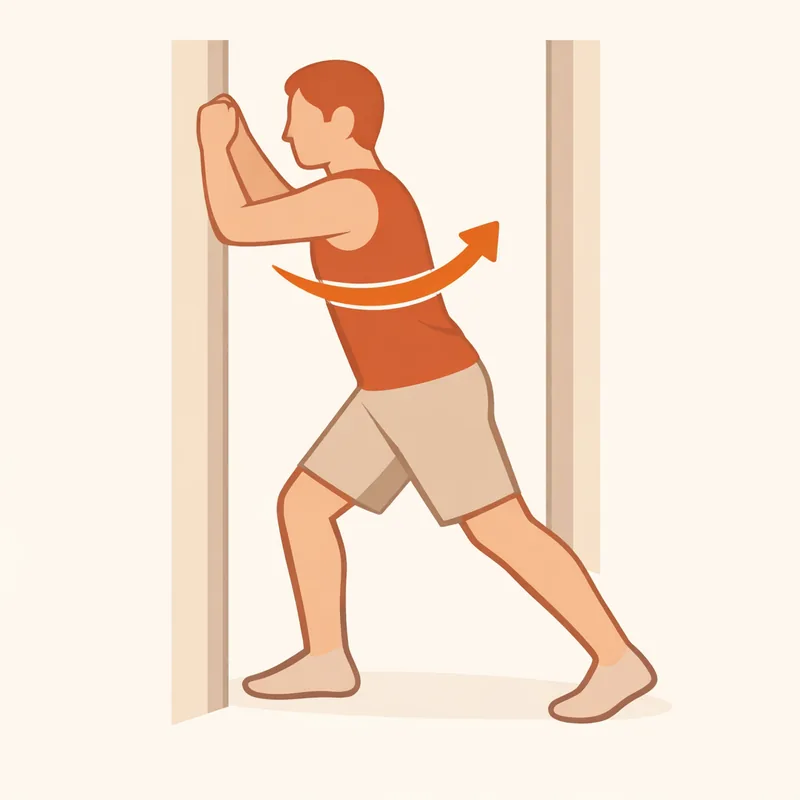 Doorway stretch with forearms on the frame to open the chest
